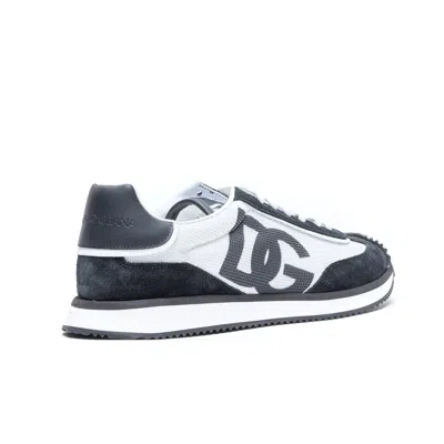 Dolce & Gabbana Aria White And Black Running Sneakers With Logo Detail In Suede And Tech Fabric Man In Multi