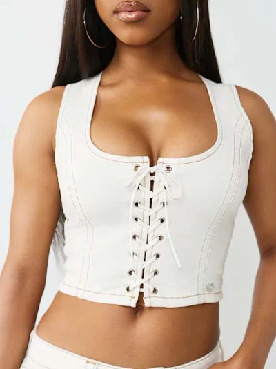 True Religion Lace Up Denim Top Co-ord In White