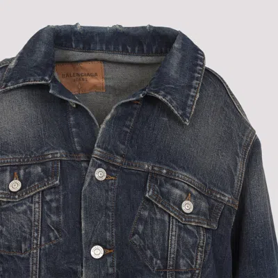 Balenciaga Denim Off-shoulder Cropped Jacket In Blue