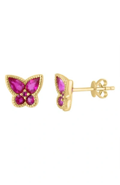 Effy Natural Ruby Butterfly Stud Earrings In Gold