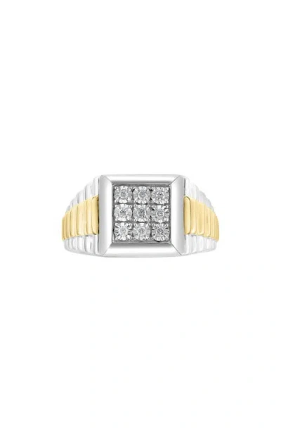 Effy Two-tone Diamond Signet Ring In Pattern
