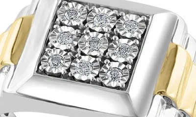 Effy Two-tone Diamond Signet Ring In Pattern