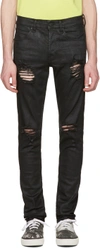 OFF-WHITE Black Slim Rips Diagonal Jeans