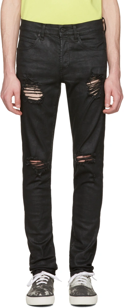 Shop Off-white Black Slim Rips Diagonal Jeans