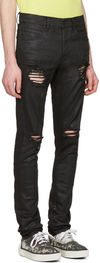 Shop Off-white Black Slim Rips Diagonal Jeans