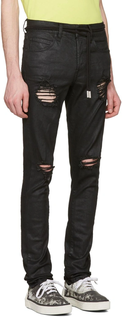 Shop Off-white Black Slim Rips Diagonal Jeans