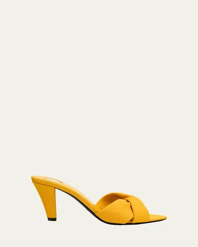 Saint Laurent Fabric Franciane Sandals Cone Heel Knotted In Yellow