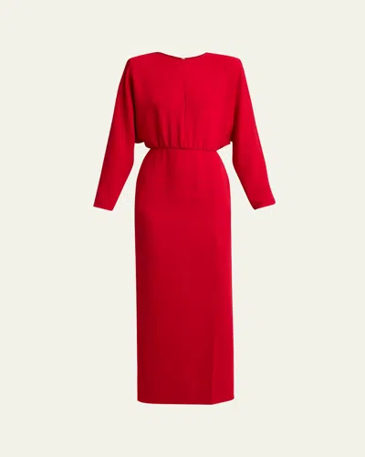Valentino Donna Long Sleeve Blouson Silk Cady Couture Dress In Pink