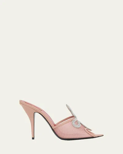 Valentino Garavani 105mm Embellished Snake Leather Mesh Mule Pumps In Pink