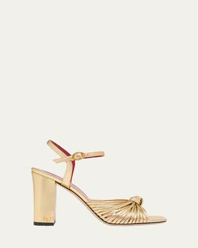 Valentino Garavani 90mm Vlogo Anne Metallic Leather Block-heel Sandals In Yellow