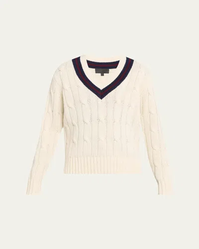 Nili Lotan Fabiana Striped Cable-knit Wool Sweater In White