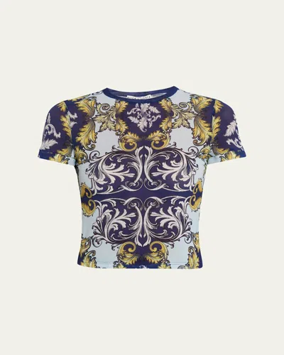 Alice And Olivia Tess Mesh Tee Antique Scroll In Blue