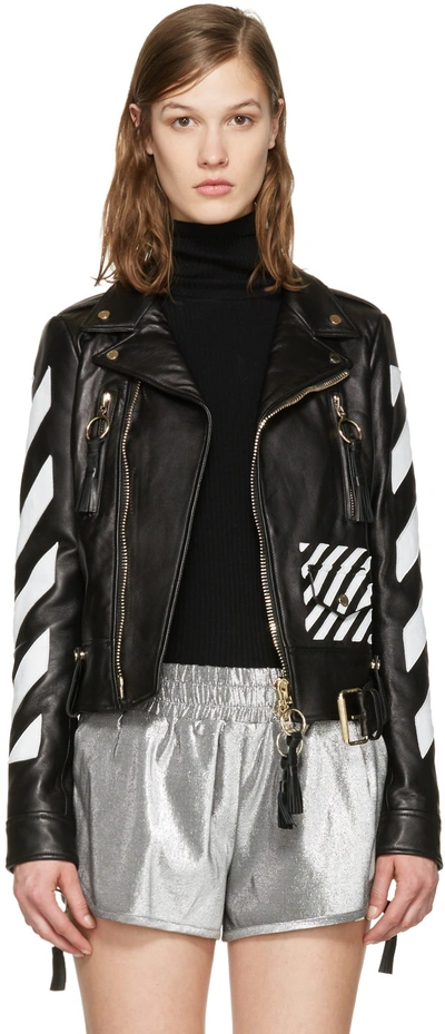 Off-white Black Leather Diagonals Jacket