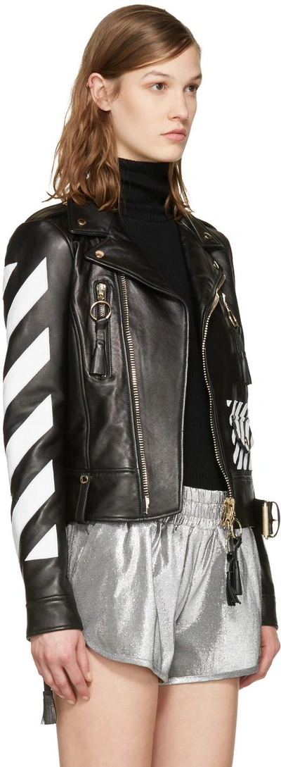 Shop Off-white Black Leather Diagonals Jacket