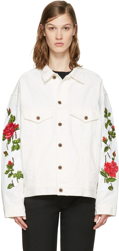 Off-white White Denim Diagonal Roses Jacket