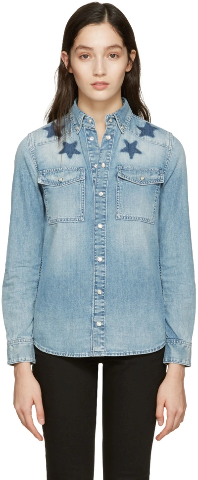 Givenchy Blue Denim Washed Stars Shirt