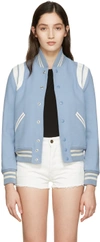 SAINT LAURENT Blue Wool Teddy Bomber Jacket