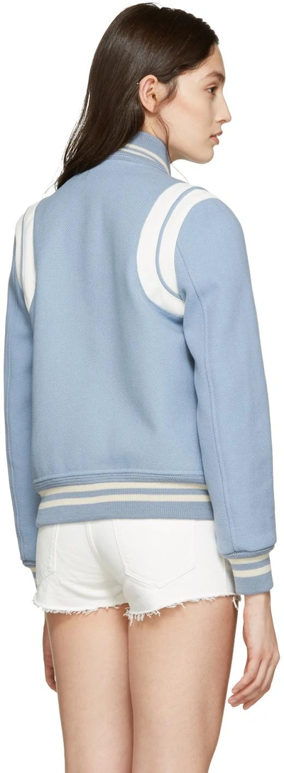Shop Saint Laurent Blue Wool Teddy Bomber Jacket