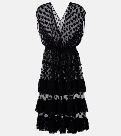 Dries Van Noten Ruffled Polka-dot Cotton-blend Mesh Midi Dress In Black