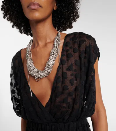 Dries Van Noten Ruffled Polka-dot Cotton-blend Mesh Midi Dress In Black