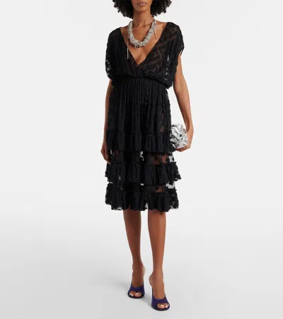 Dries Van Noten Ruffled Polka-dot Cotton-blend Mesh Midi Dress In Black