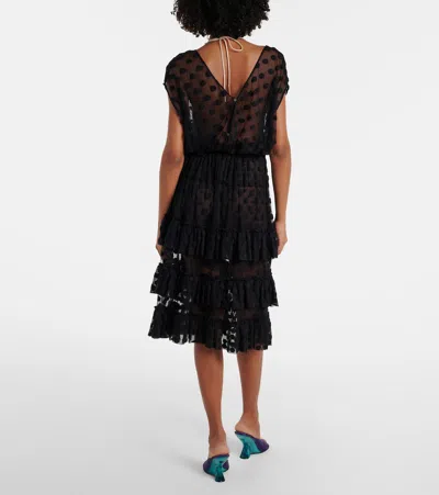 Dries Van Noten Ruffled Polka-dot Cotton-blend Mesh Midi Dress In Black