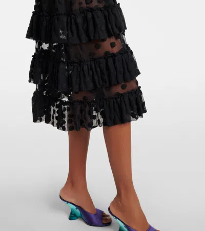 Dries Van Noten Ruffled Polka-dot Cotton-blend Mesh Midi Dress In Black