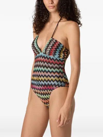 Missoni Zigzag-pattern Swimsuit In Black