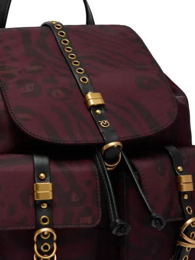 Pinko Patterned-flap Lambskin Backpack In Red