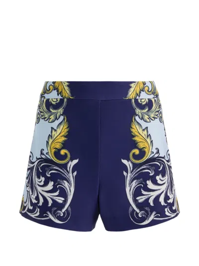 Alice And Olivia Hera Back Zip Shorts Antique Scroll In Blue