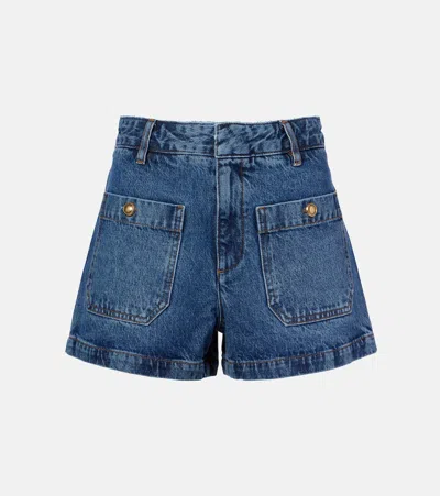 Frame Button-embellished Patch-pocket Shorts In Blue