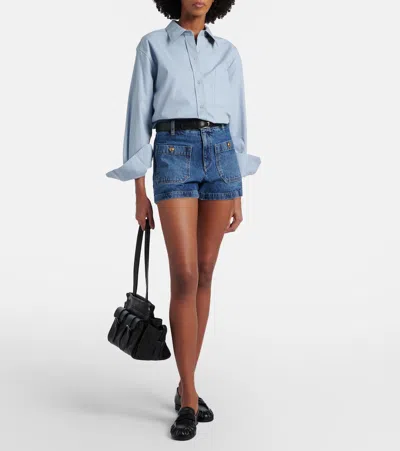 Frame Button-embellished Patch-pocket Shorts In Blue