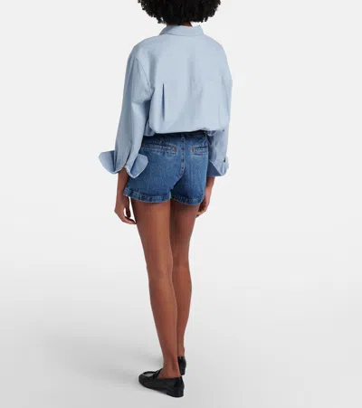 Frame Button-embellished Patch-pocket Shorts In Blue