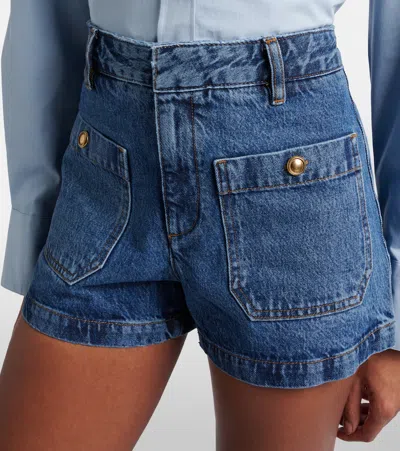 Frame Button-embellished Patch-pocket Shorts In Blue