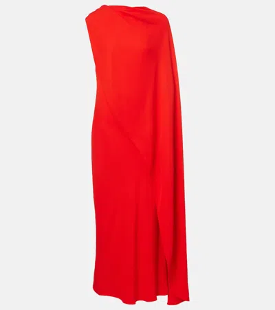 Balenciaga Silk-wool Draped Cape Midi Dress In Red