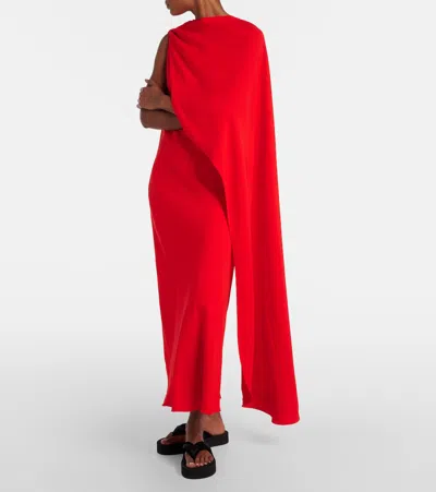 Balenciaga Silk-wool Draped Cape Midi Dress In Red
