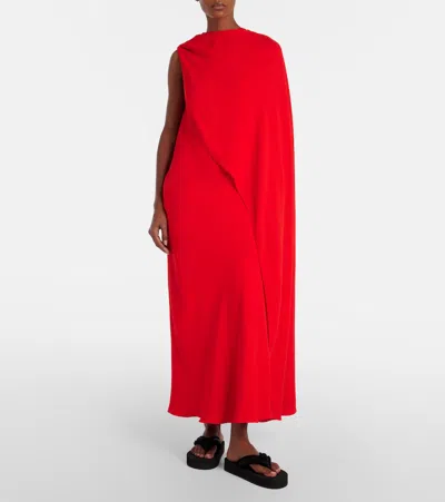 Balenciaga Silk-wool Draped Cape Midi Dress In Red