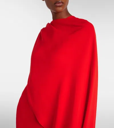Balenciaga Silk-wool Draped Cape Midi Dress In Red