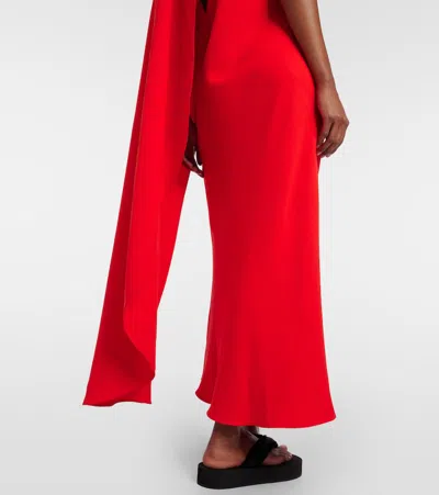 Balenciaga Silk-wool Draped Cape Midi Dress In Red