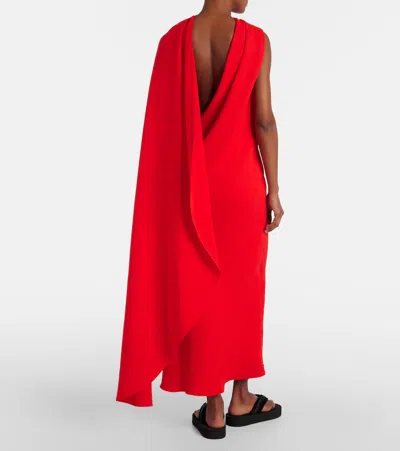Balenciaga Silk-wool Draped Cape Midi Dress In Red