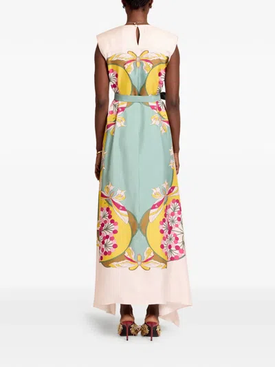 La Doublej San Carlo Belted Printed Silk Maxi Dress In Green