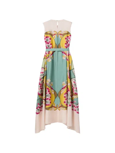 La Doublej San Carlo Belted Printed Silk Maxi Dress In Green