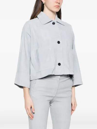 Arma Zhou Patch-pocket Leather Jacket In Blue