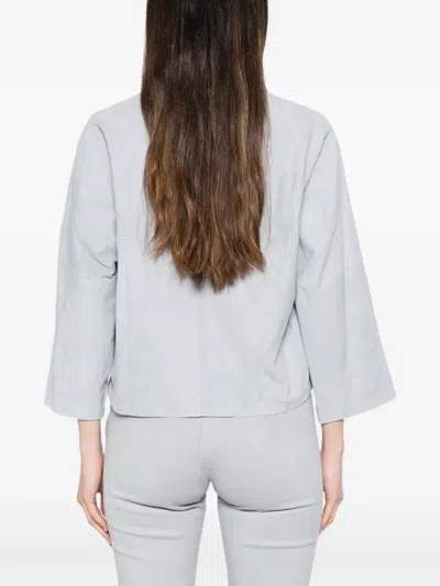 Arma Zhou Patch-pocket Leather Jacket In Blue