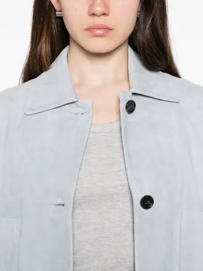 Arma Zhou Patch-pocket Leather Jacket In Blue