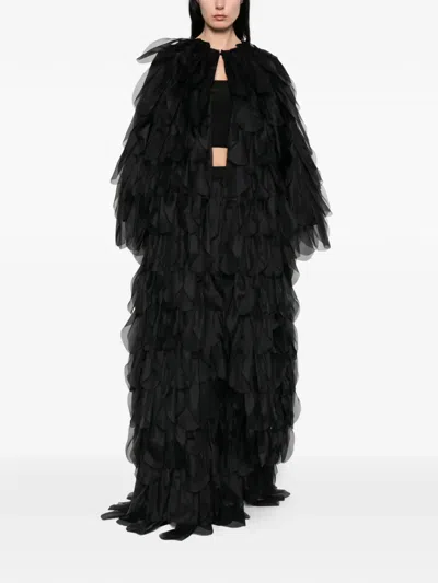 Max Mara Lauto Ruffled Coat In Black