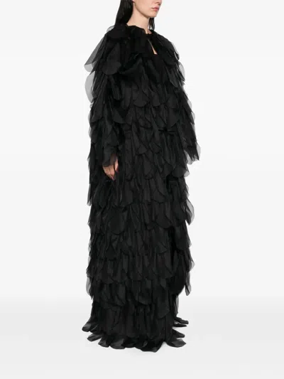 Max Mara Lauto Ruffled Coat In Black