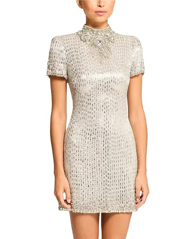 Jenny Packham Kitty Crystal-embellished Turtleneck Mini Dress In Gray