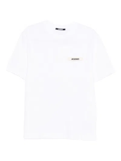 Jacquemus Le T-shirt Gros Grain White T-shirt With Logo Patch On The Front In Cotton Man In White
