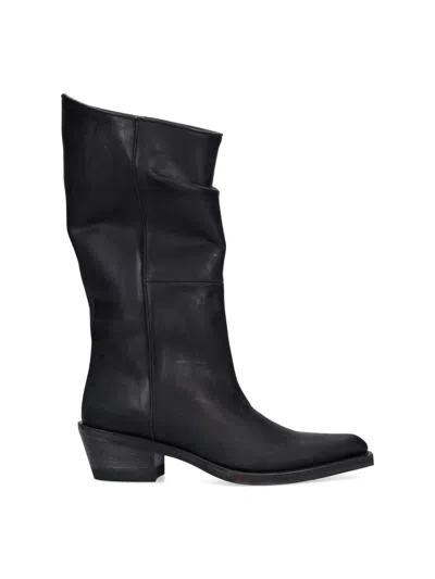 Khaite Clive Leather Mid-calf Boots In Black